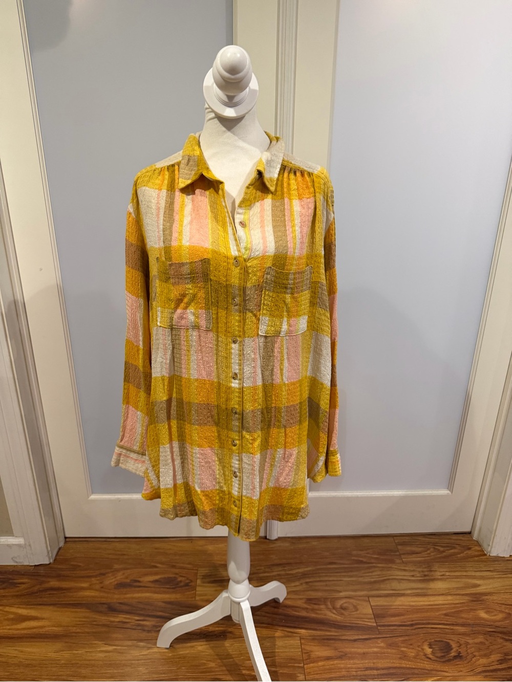 Pilcro Yellow and Pink Plaid Shirt - 1X
